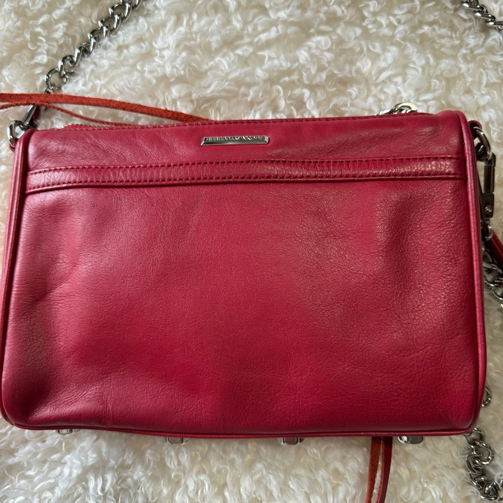 Rebecca Minkoff Red Leather Mini Mac Crossbody Bag Silver Chain Strap Designer - Picture 5 of 16